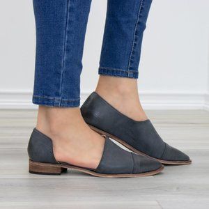 Charcoal Opened Side Pointy Slip On Flat Loafer